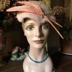 Antique Vintage 1930’s Pink Fur Feather Hat.